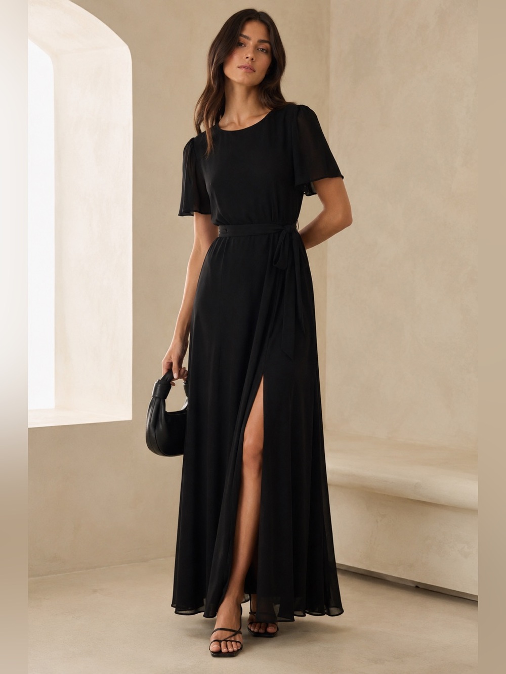 Baltic Born Naomi Black Chiffon Maxi Dress Large Gown Formal Womens